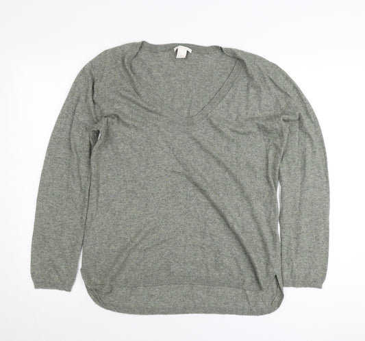 H&M Women’s Grey V-Neck Pullover Jumper Size 8 Regular Fit