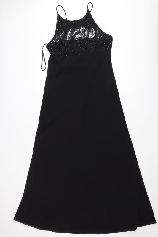 Chelsea Nites Women’s Black Beaded Slip Dress Size 14 Formal Long