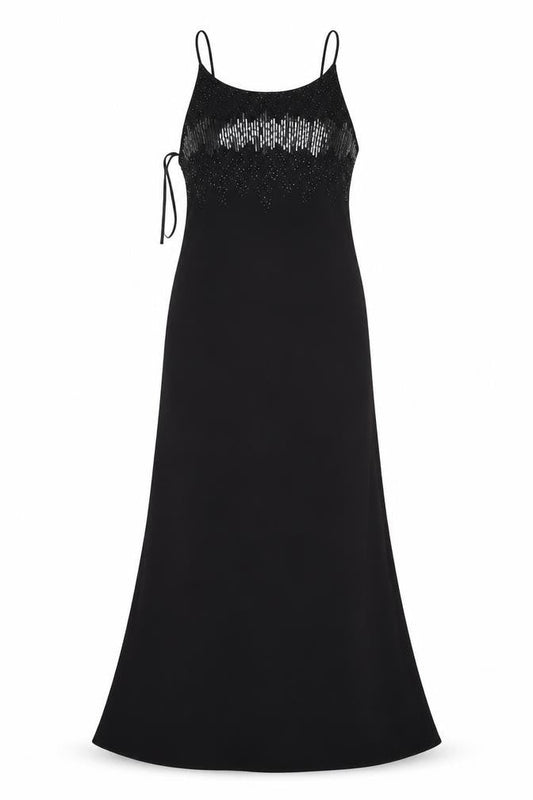 Chelsea Nites Women’s Black Beaded Slip Dress Size 14 Formal Long