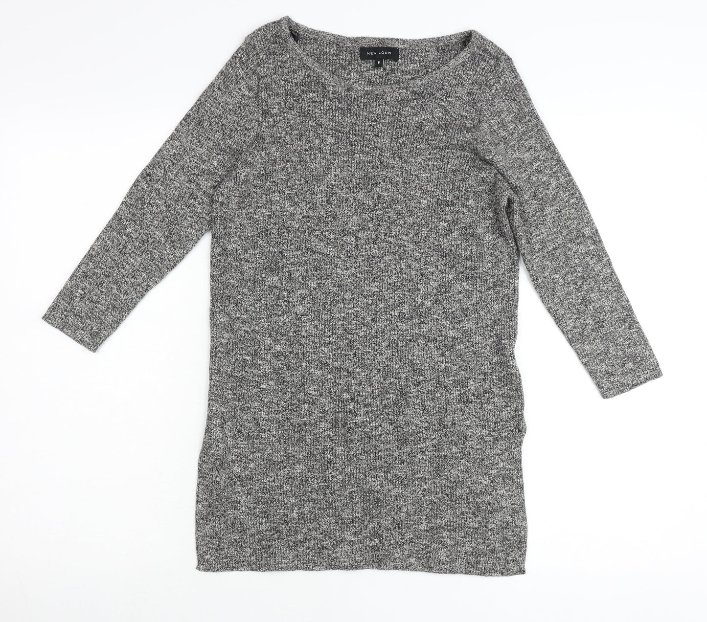 New Look Women’s Grey Cotton Tunic Jumper Size 6 Scoop Neck