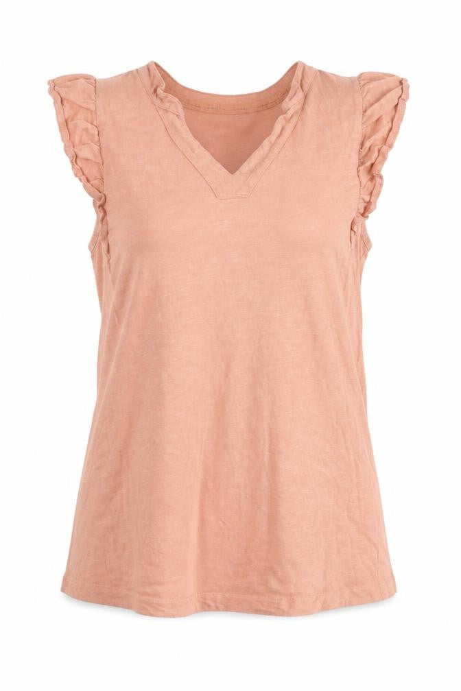 Next Women Pink Cotton Ruffle Sleeve V-Neck Blouse Size L Tall