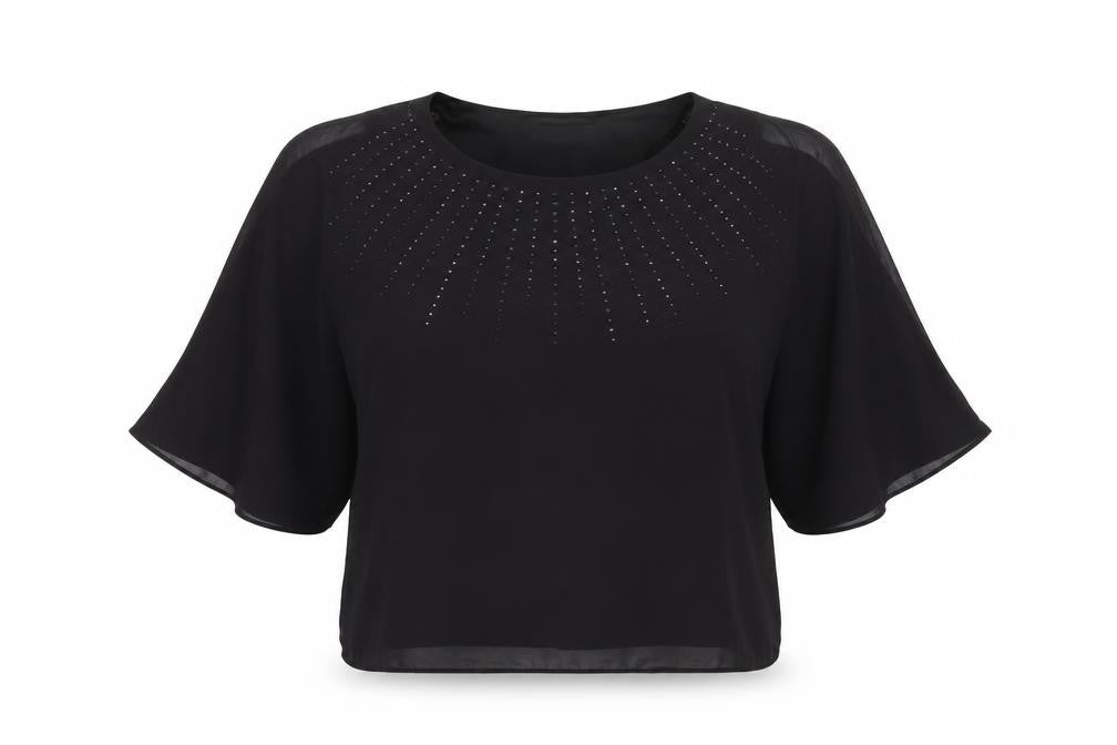 Soon Womens Black Blouse UK 14 Beaded Cropped Chiffon Party Top