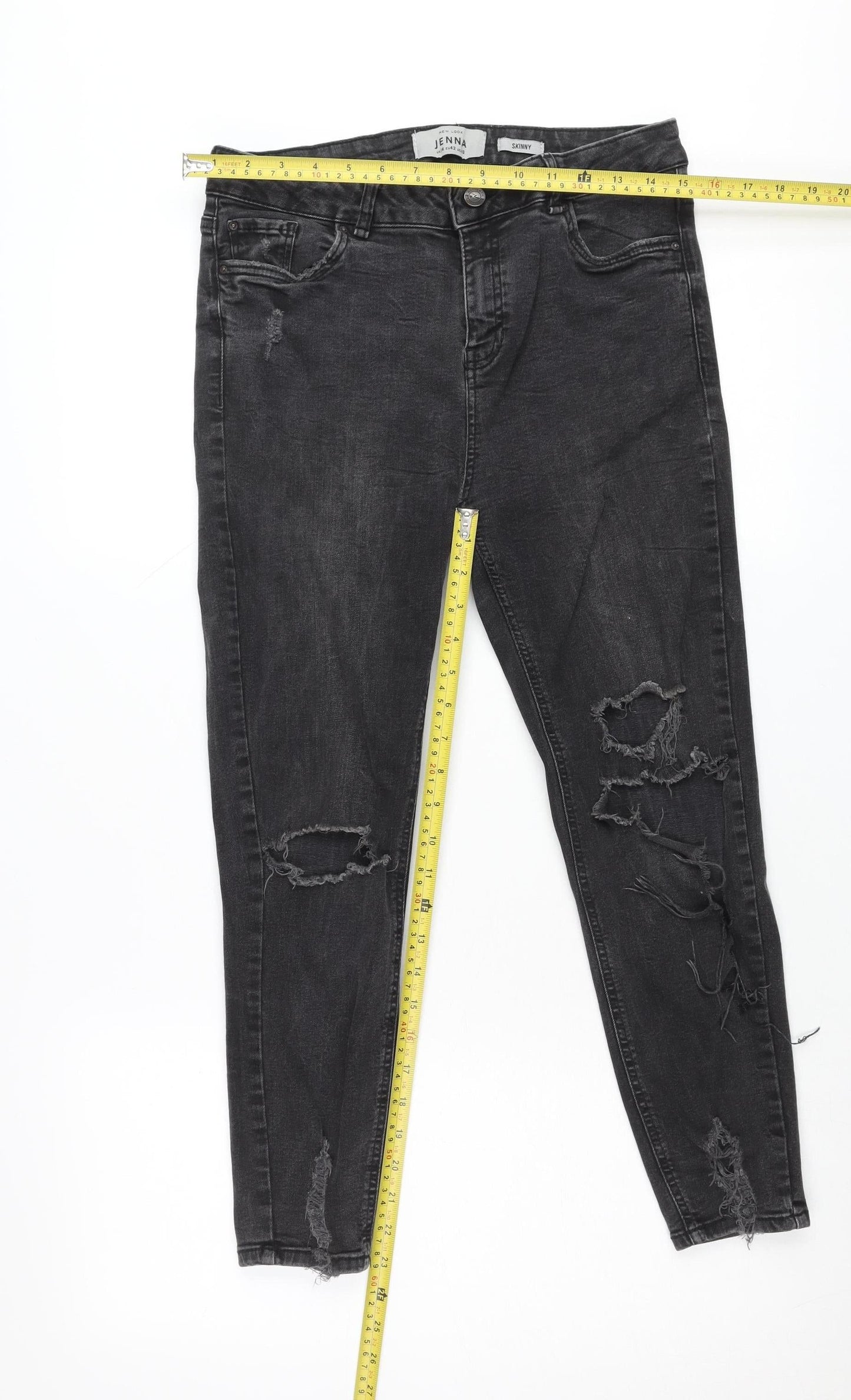 New Look Women Black Skinny Distressed Jeans UK 14 Jenna