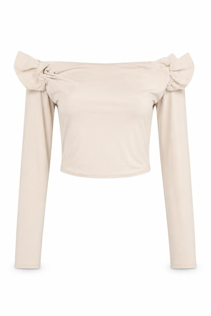 Stylewise Womens Beige Size 10 Off Shoulder Cropped Blouse