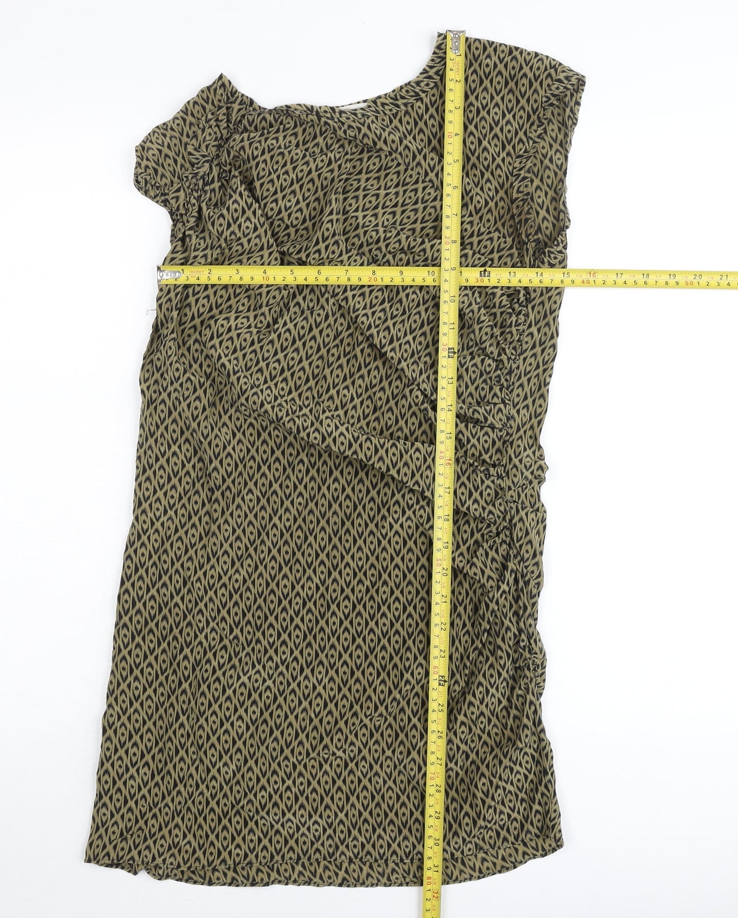Country Road Women Green Silk Shift Dress Size S Sleeveless Geometric