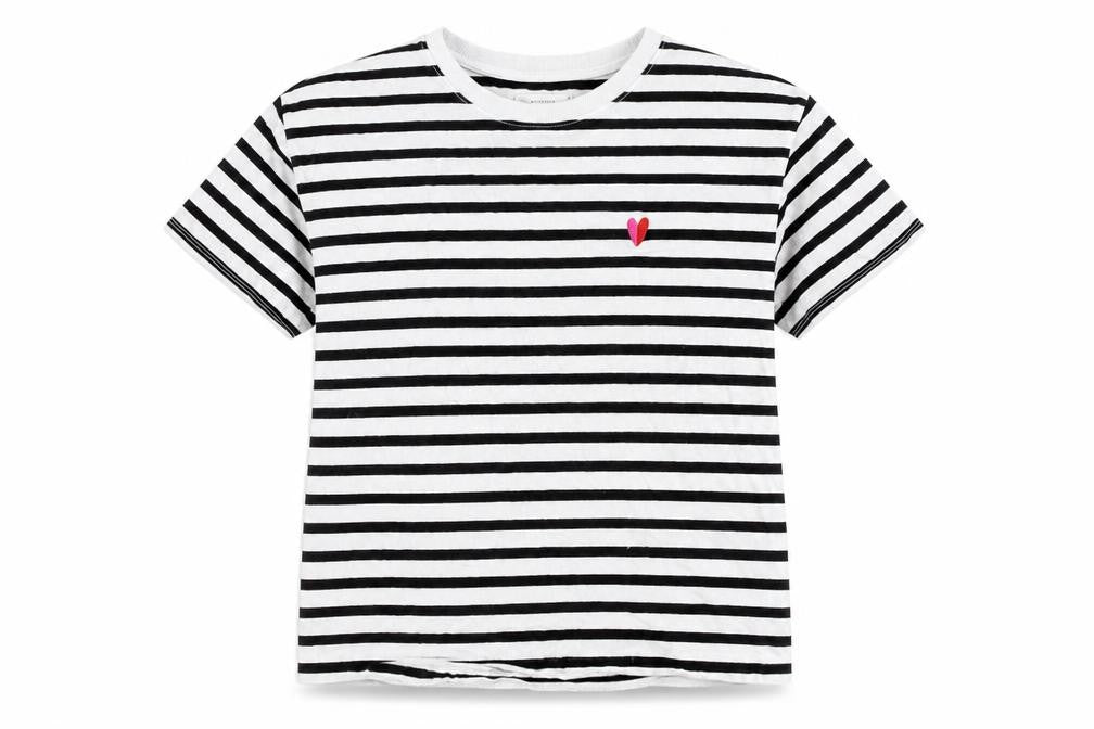 RESERVED Womens Black White Striped Cotton T-Shirt M Short Sleeve