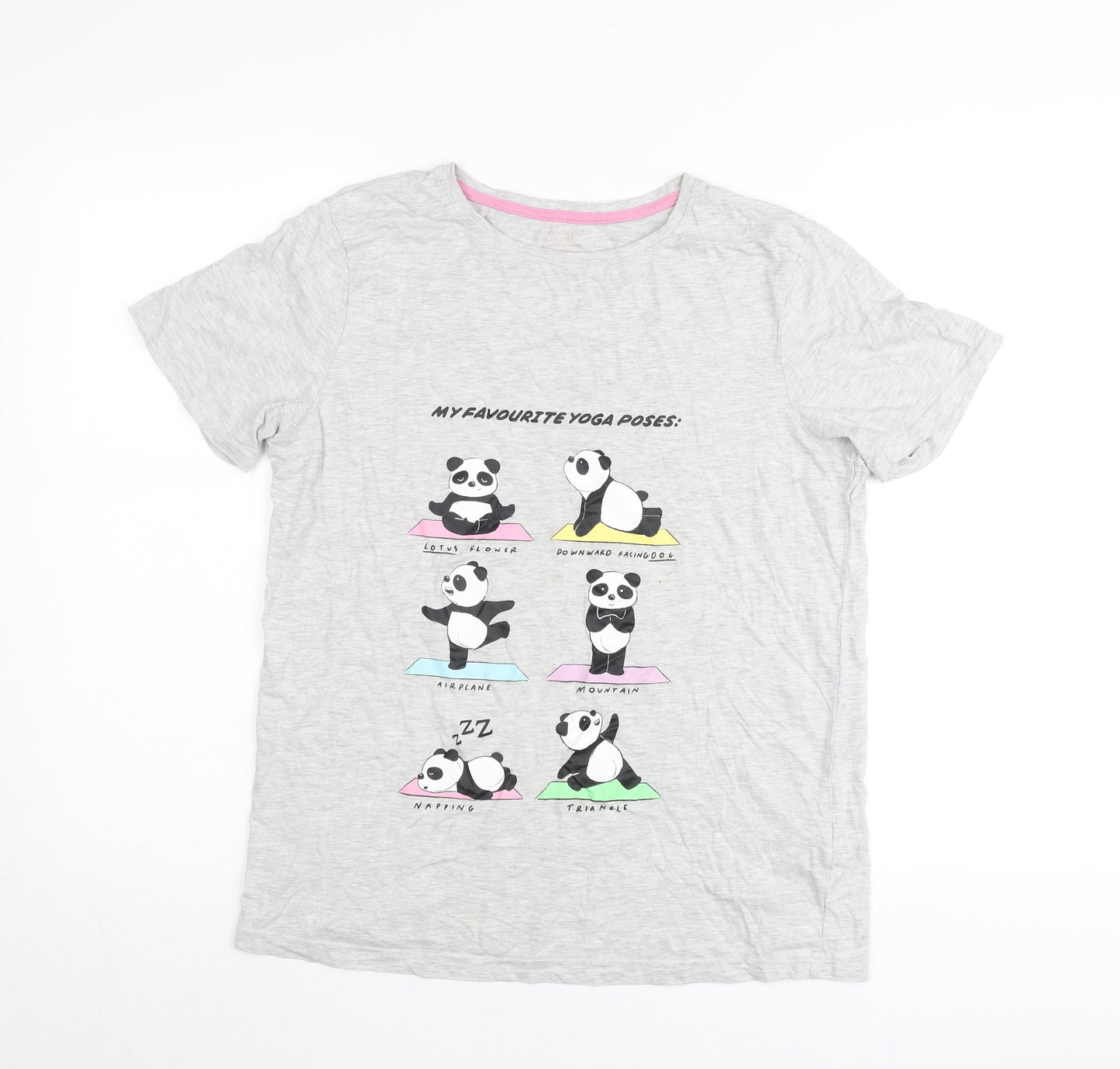 Primark Women’s Grey Panda Yoga Graphic T-Shirt Size 12