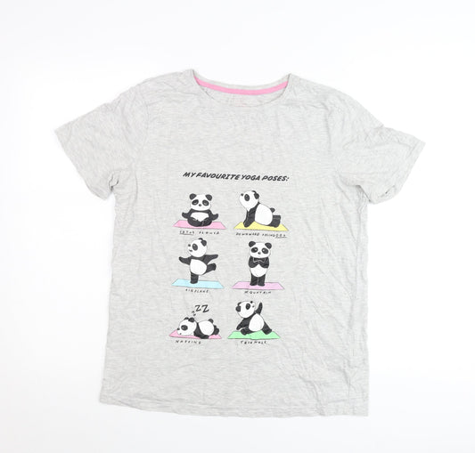Primark Women’s Grey Panda Yoga Graphic T-Shirt Size 12