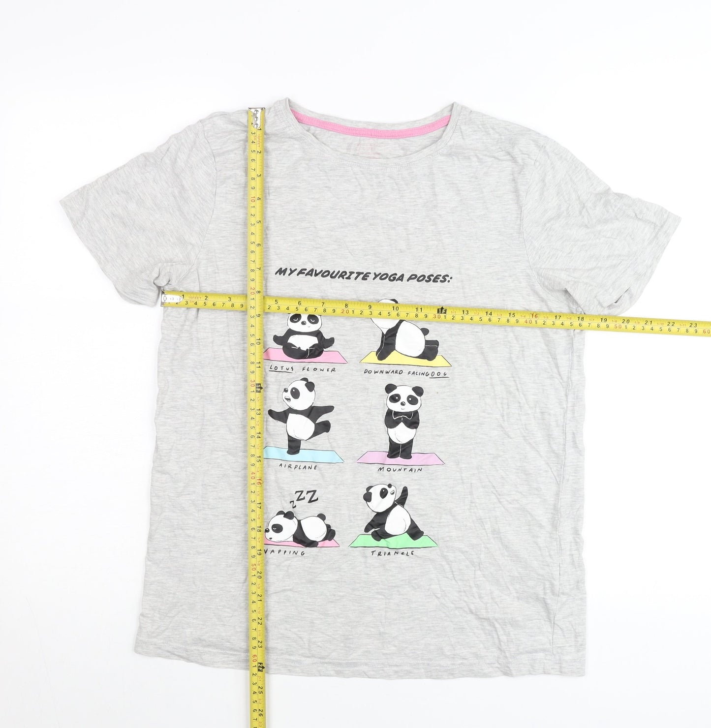 Primark Women’s Grey Panda Yoga Graphic T-Shirt Size 12