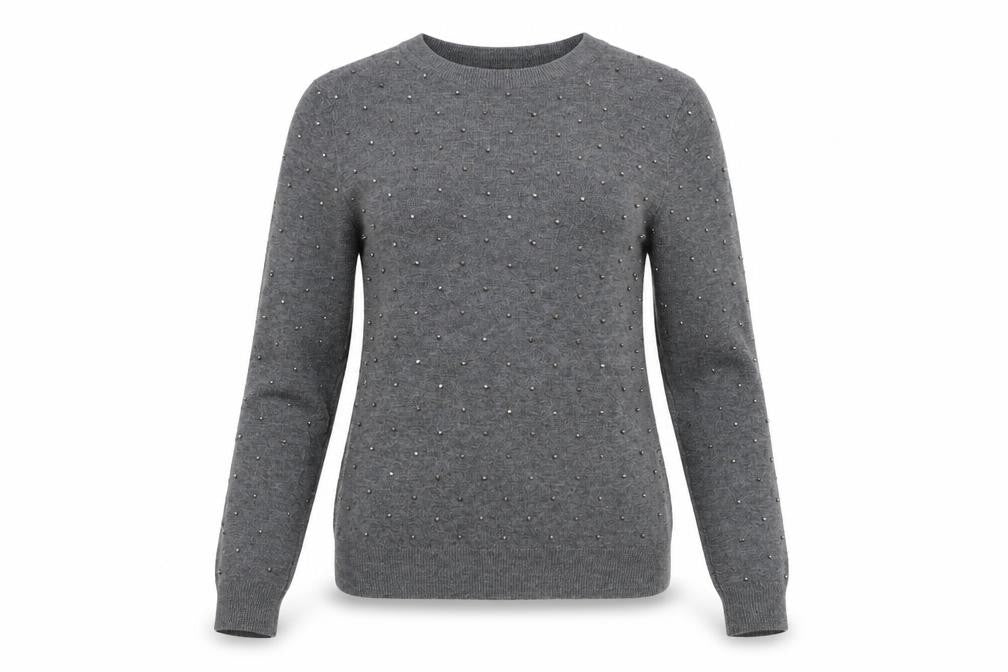 Primark Women’s Grey Studded Crew Neck Pullover Jumper 2XS