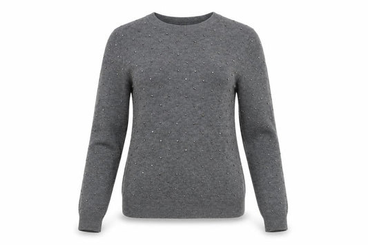 Primark Women’s Grey Studded Crew Neck Pullover Jumper 2XS