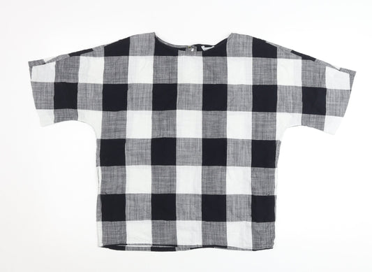Jigsaw Women’s Black Check Cotton Tunic Blouse XS Short Sleeve