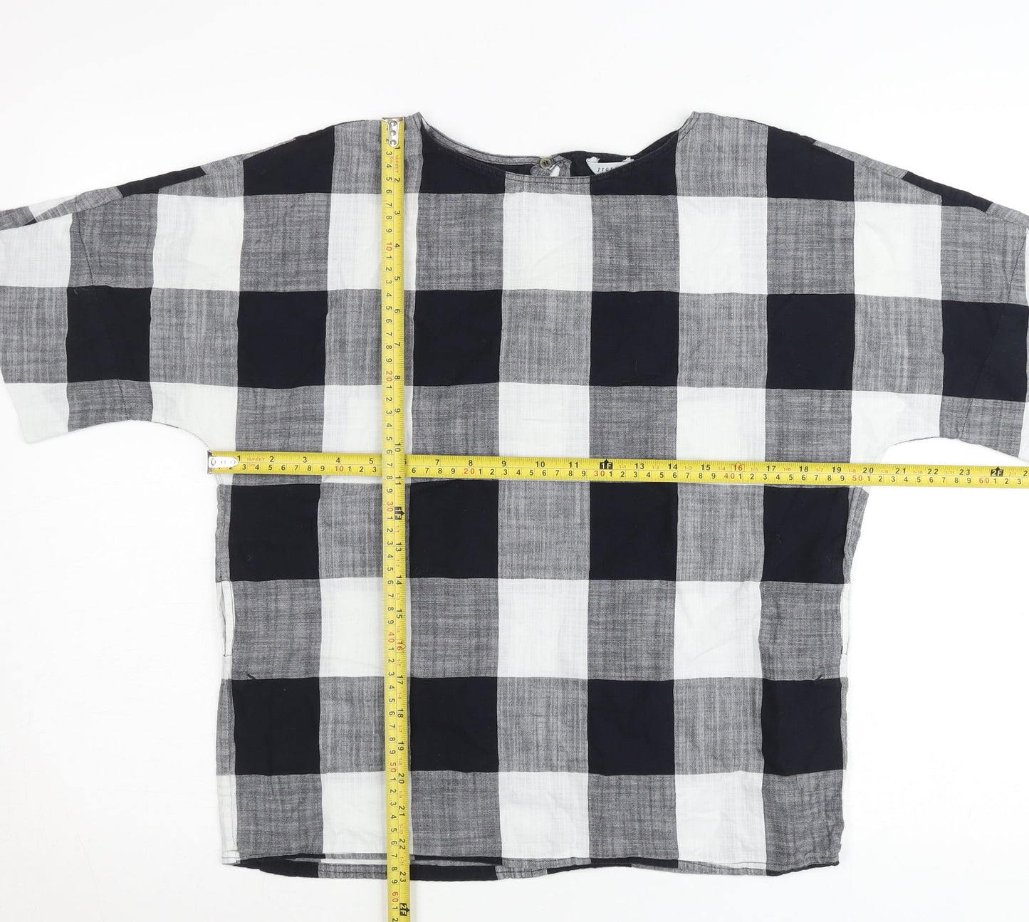 Jigsaw Women’s Black Check Cotton Tunic Blouse XS Short Sleeve