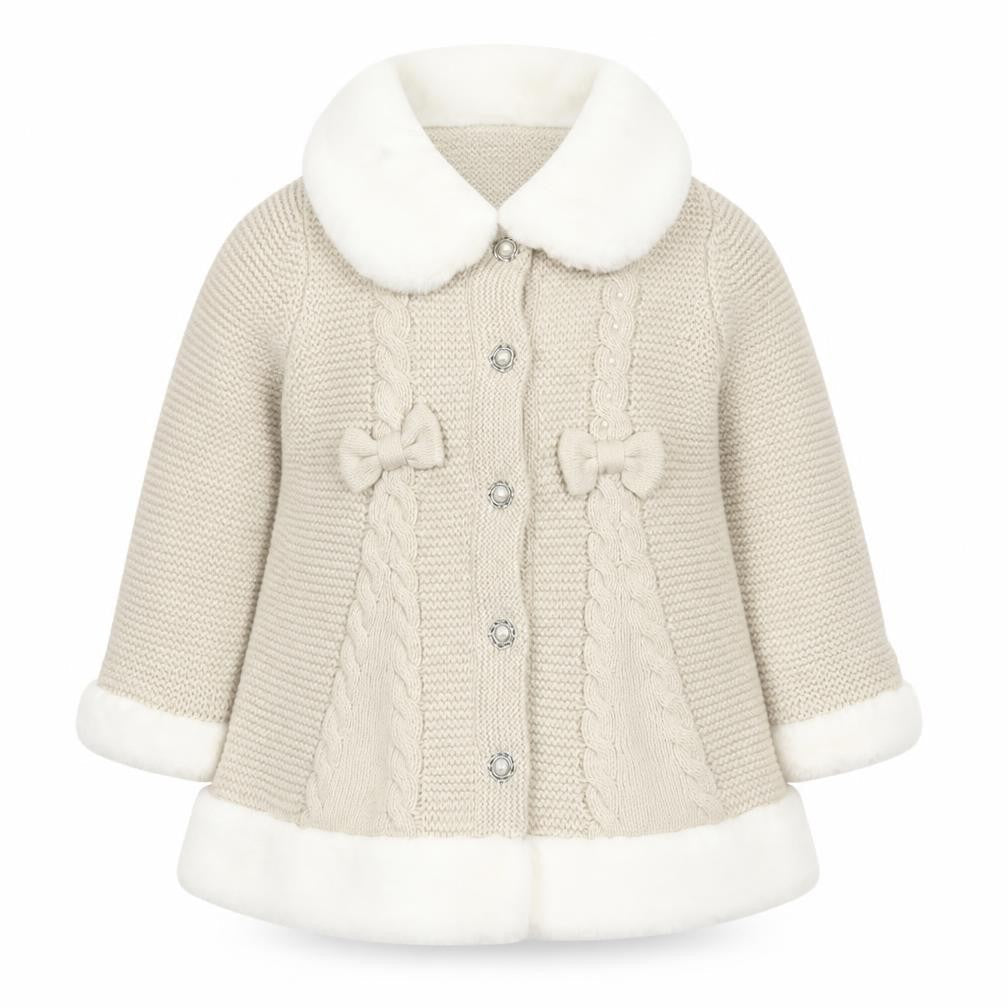 Rachel Zoe Girls Beige Faux Fur Trim Knitted Coat 2 Years Party Winter