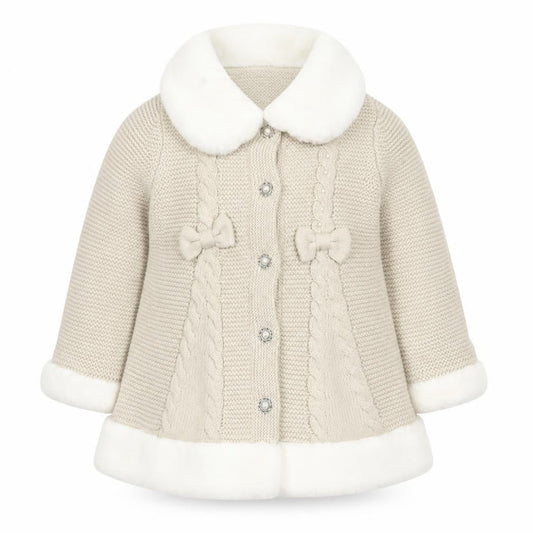 Rachel Zoe Girls Beige Faux Fur Trim Knitted Coat 2 Years Party Winter