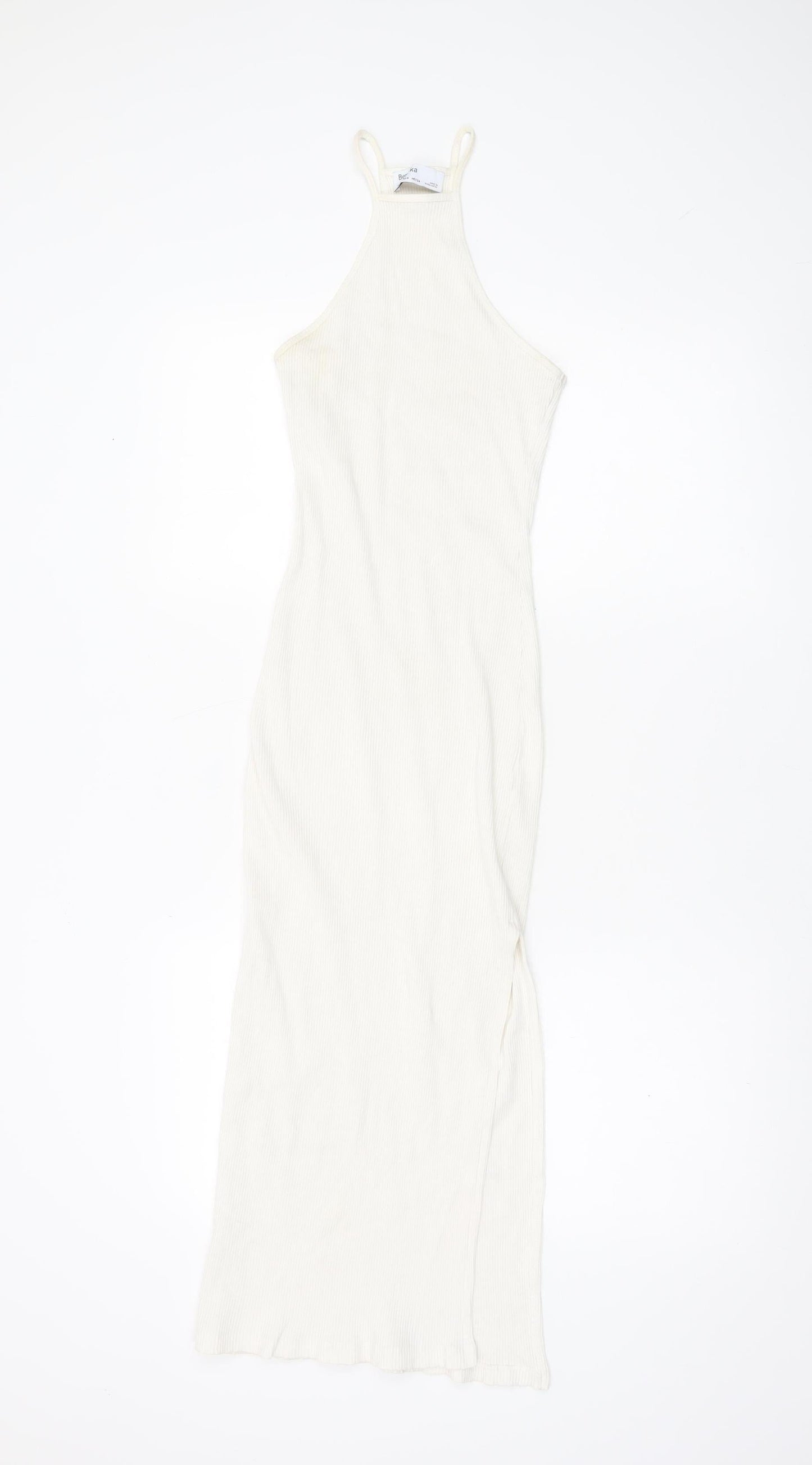 Bershka Women’s White Halter Bodycon Midi Dress Size S Sleeveless