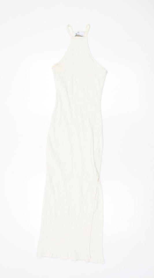 Bershka Women’s White Halter Bodycon Midi Dress Size S Sleeveless