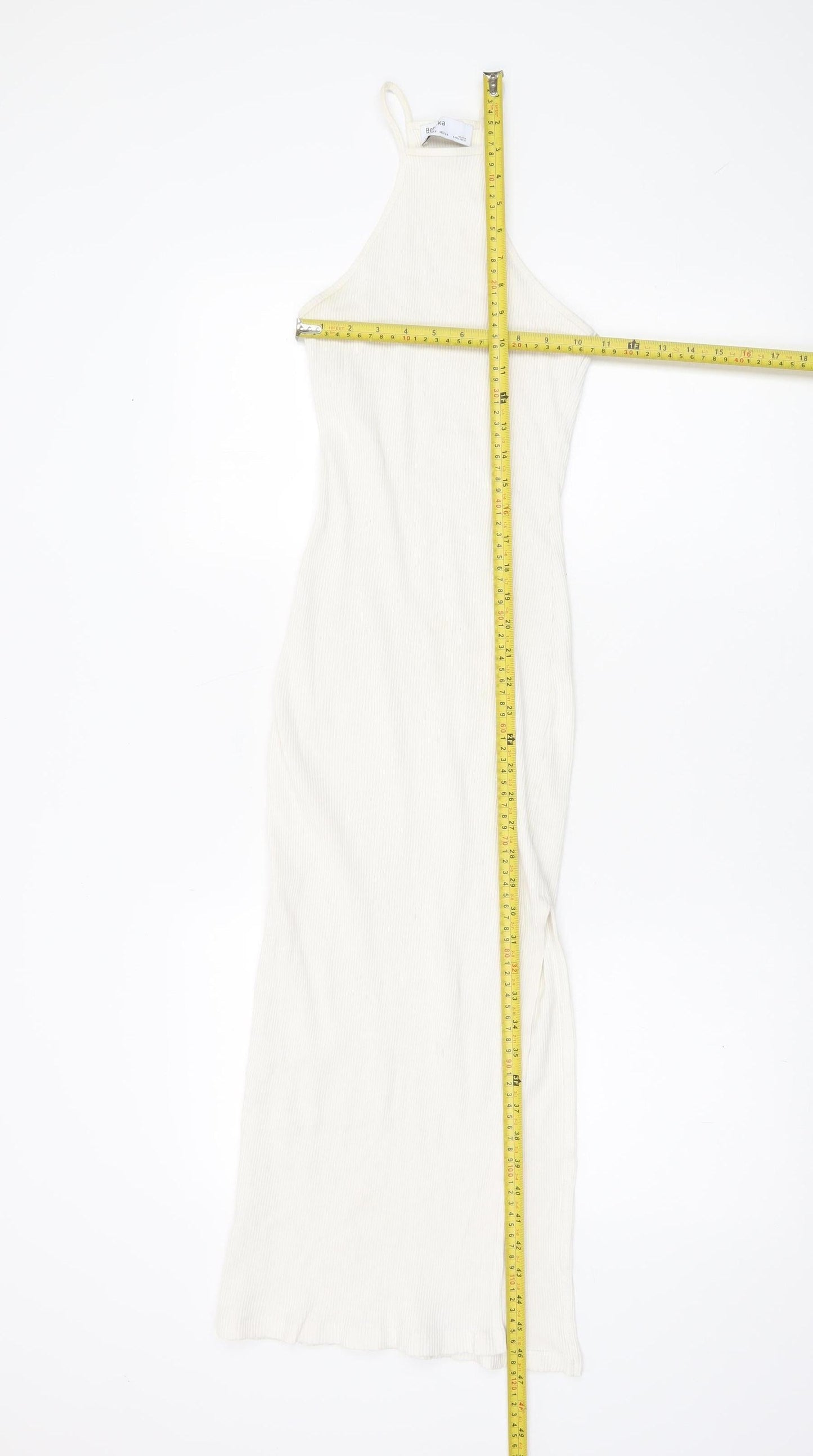 Bershka Women’s White Halter Bodycon Midi Dress Size S Sleeveless