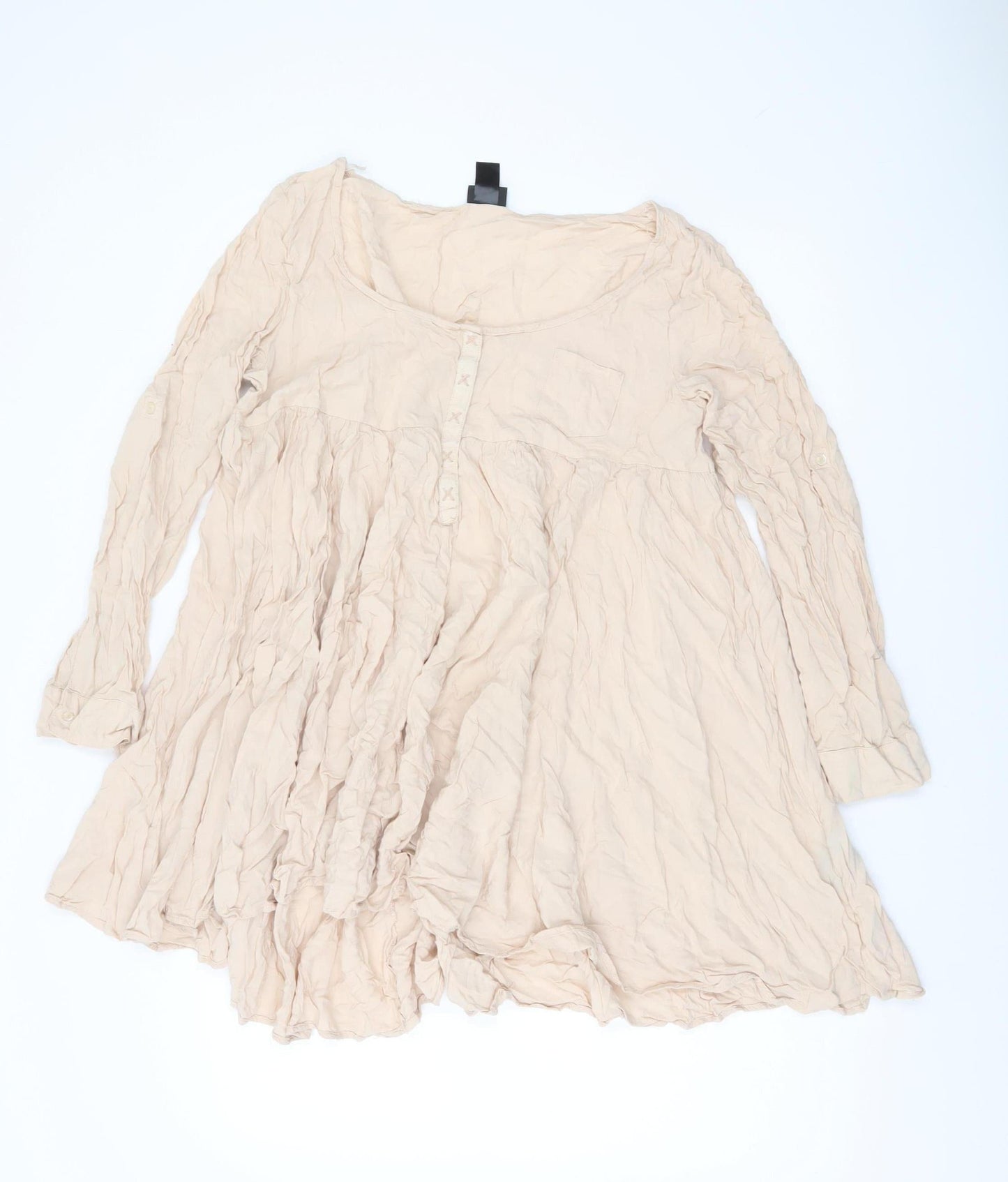 H&M Women Beige Tunic Blouse Size 14 Long Sleeve Viscose