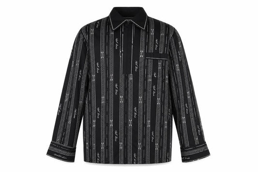 SUN 8COUL Men's Black Striped Button-Up Shirt M Long Sleeve Casual