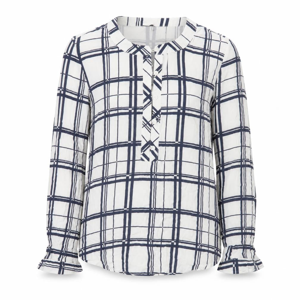 Front view of Atmosphere Women’s White Check Blouse UK 6 Long Sleeve Viscose