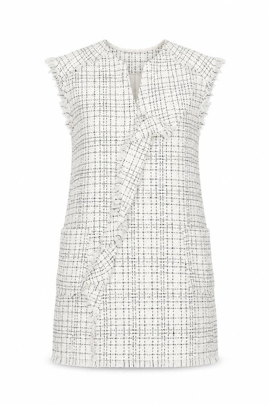 Zara Women White Check Sleeveless Shift Dress Size S Workwear