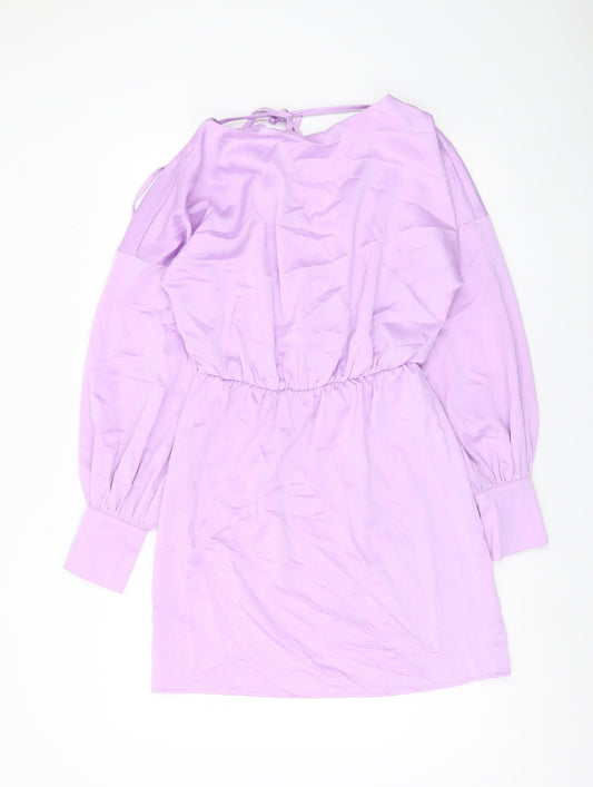 In The Style Women Purple Size 10 Shift Dress Long Balloon Sleeve V-Neck