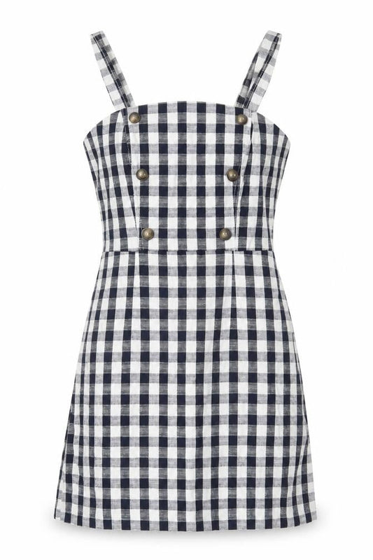 Miss Selfridge Women Black White Check Mini Pinafore Dress Size 10