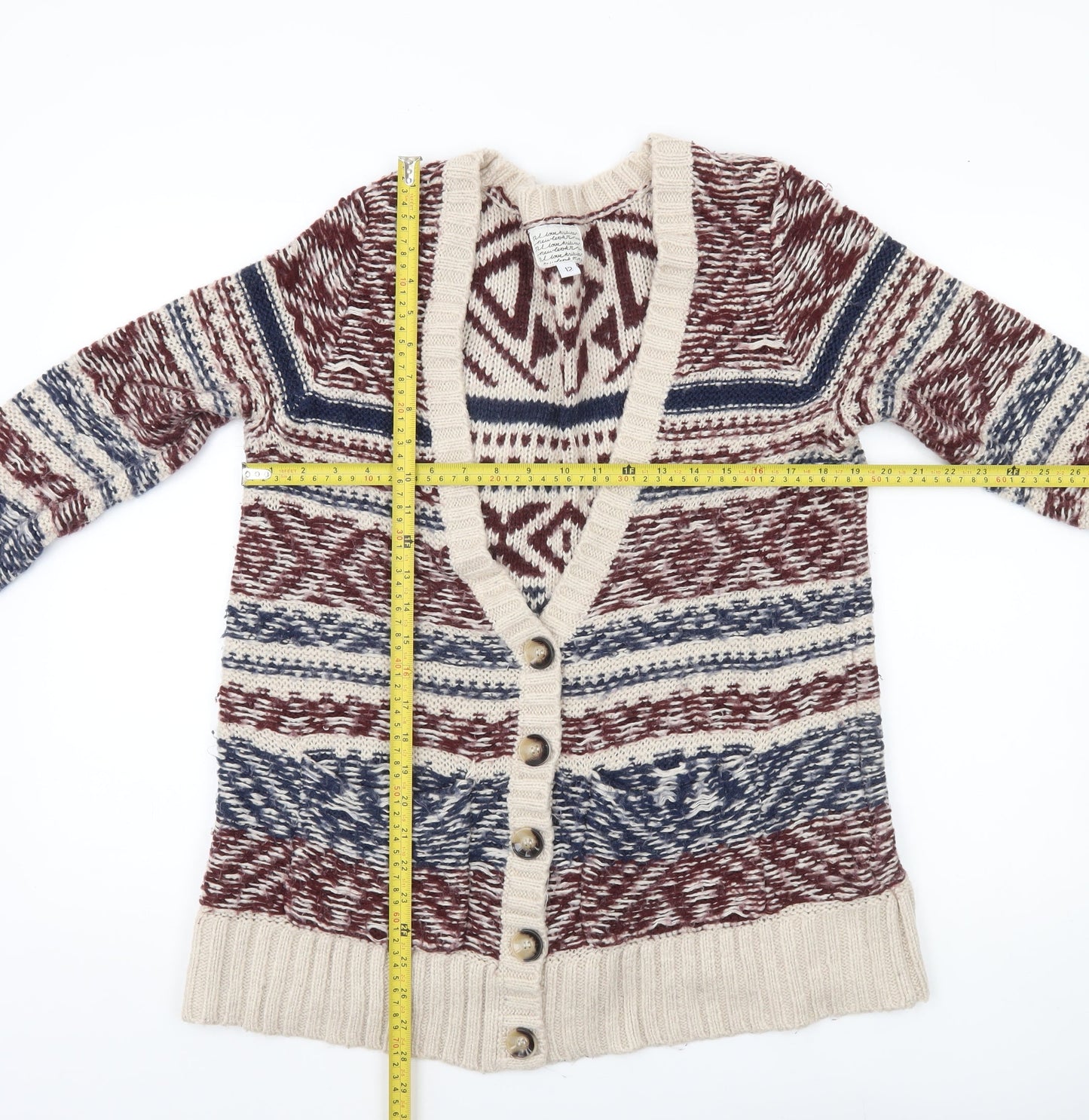 New Look Women’s Multicoloured Aztec Knit Cardigan UK 12 V-Neck