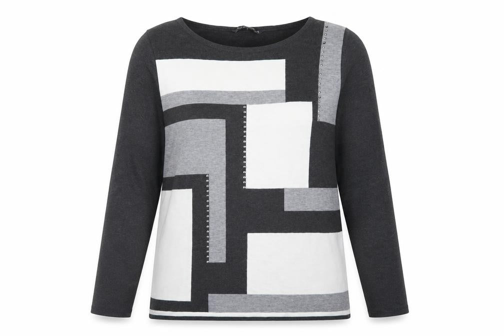 Bonmarché Women’s Black Grey Geometric Pullover Jumper Size 10
