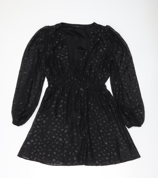 George Women’s Black Size 8 Short Wrap Dress Puff Sleeve