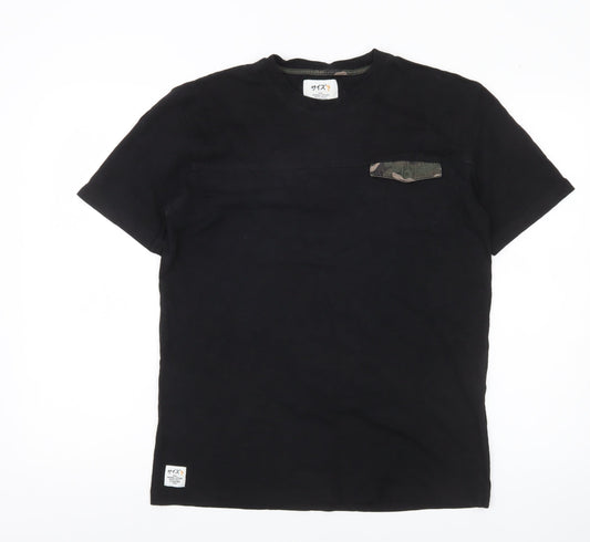 Size? Men's Black Cotton Crew Neck Camouflage Pocket T-Shirt M