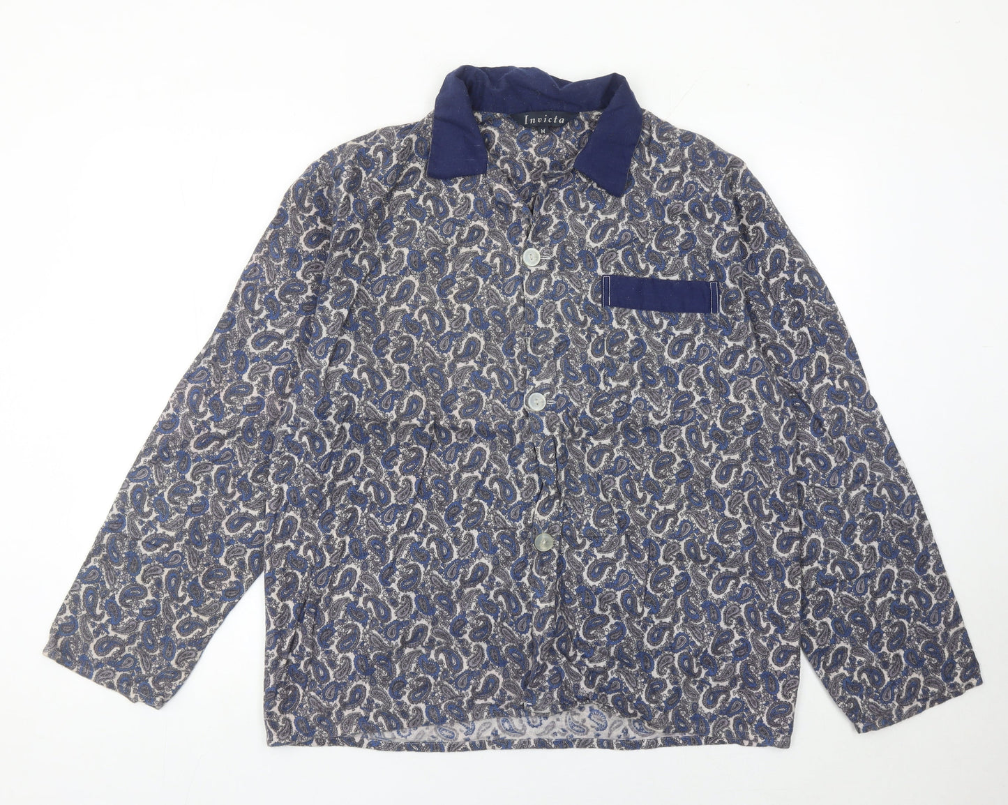 Invicta Womens Blue Paisley Collared Button-Up Shirt M