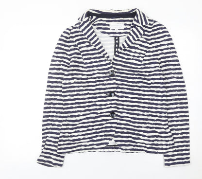 Additional front view of Cotswold Collections Women Blue White Striped Blazer, size 16