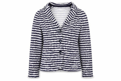 Front view of Cotswold Collections Women Blue White Striped Blazer, size 16