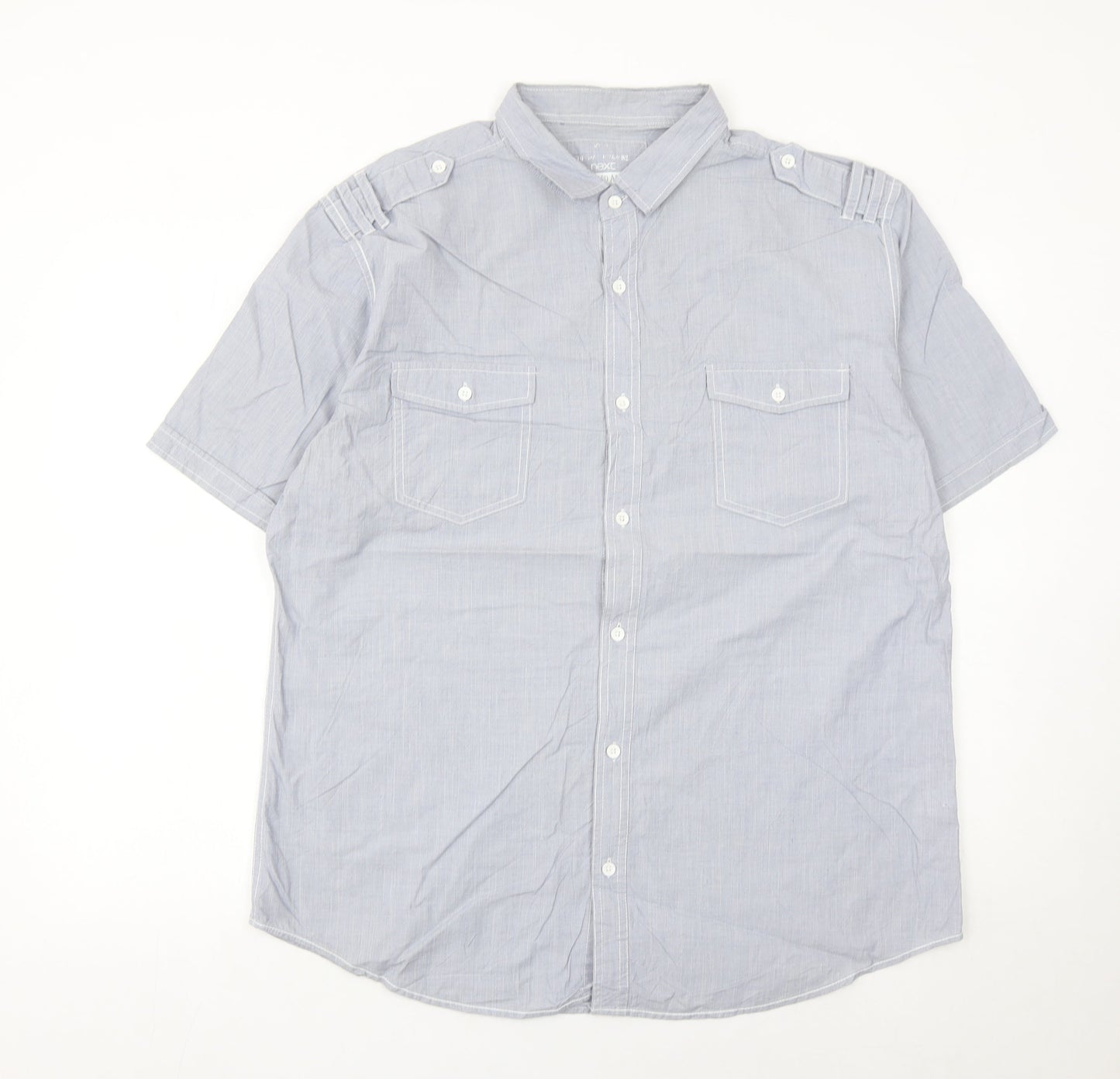 Next Men’s Grey Cotton Short Sleeve Button-Up Shirt XL