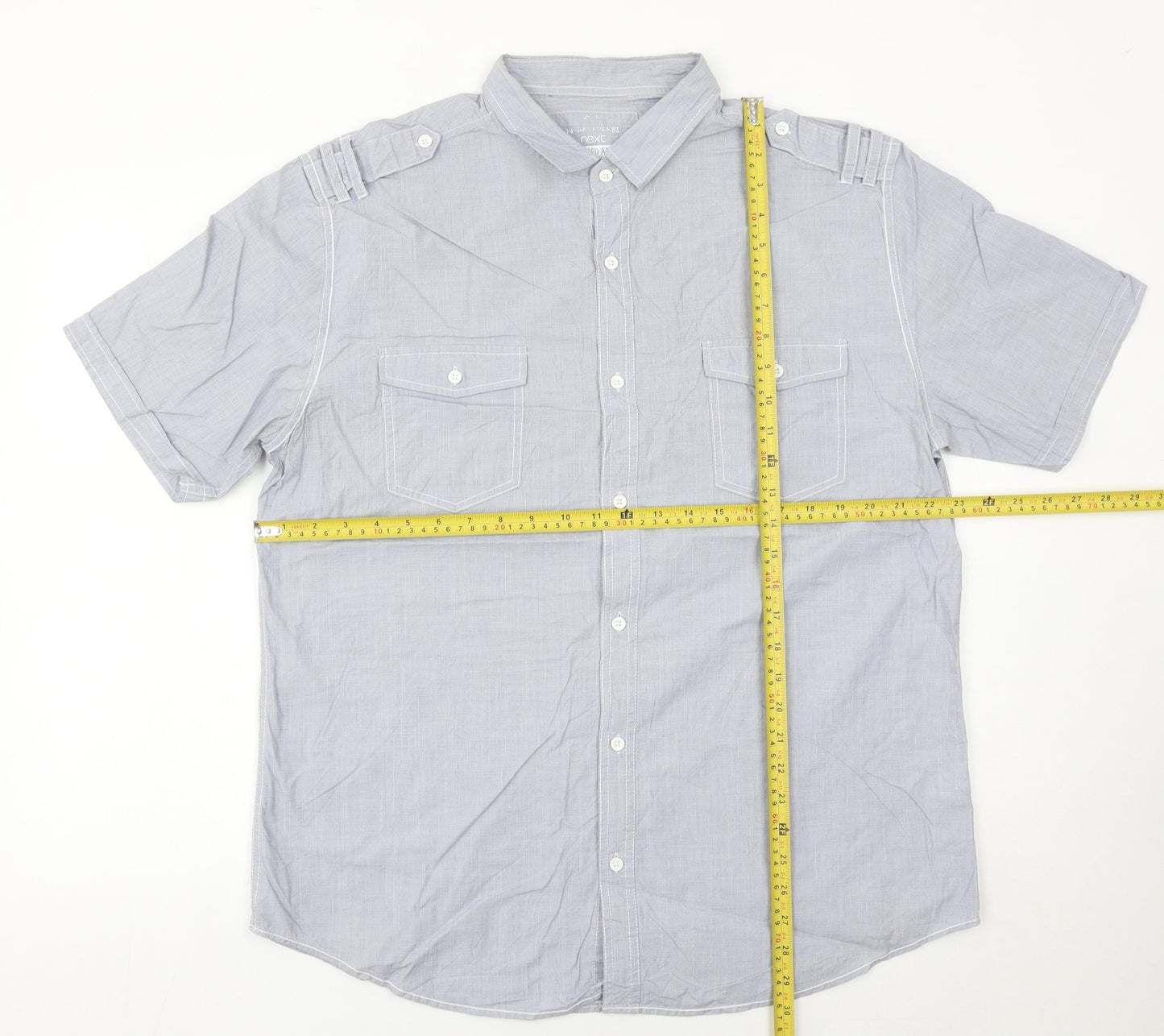 Next Men’s Grey Cotton Short Sleeve Button-Up Shirt XL