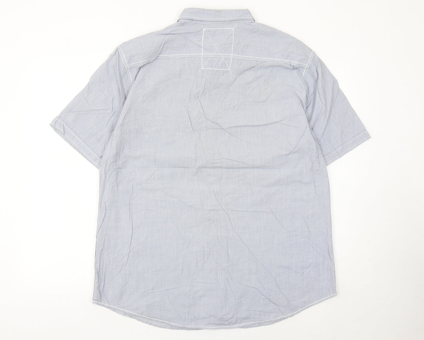Next Men’s Grey Cotton Short Sleeve Button-Up Shirt XL