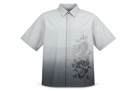George Mens Grey XL Dragon Print Short Sleeve Button-Up Shirt