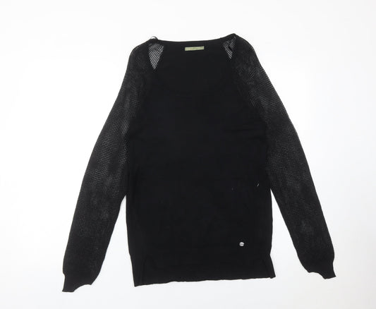 LPB Woman Black Scoop Neck Pullover Jumper Size M Long Sleeve