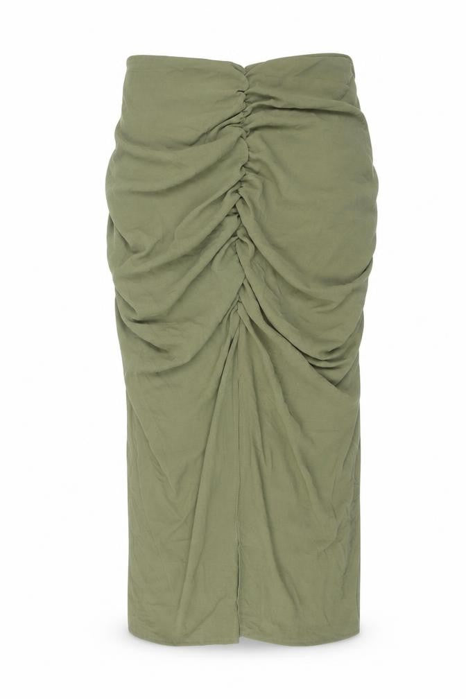 Zara Women’s Green Midi Ruched Pencil Skirt Size M Polyester