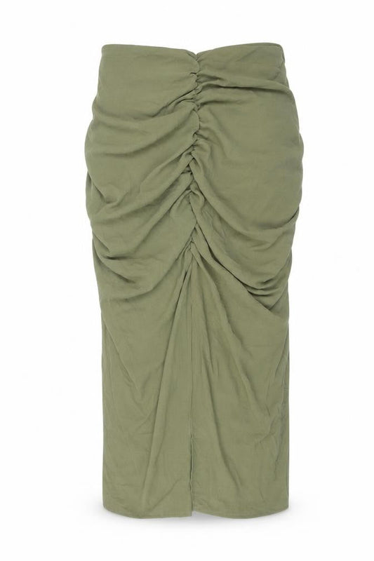 Zara Women’s Green Midi Ruched Pencil Skirt Size M Polyester