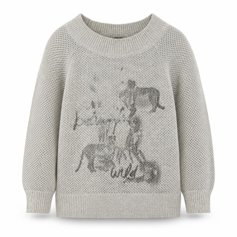 Faber Woman Grey Animal Print Open Knit Jumper Womens Size 10