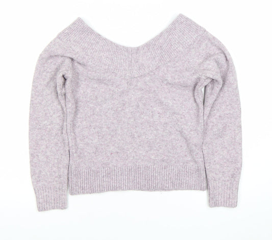 H&M Womens XS Purple V-Neck Wool Blend Knit Jumper Long Sleeve