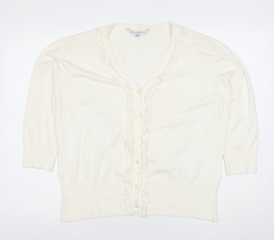 Penny Plain Women Ivory XL Ruffle Button V-Neck Knit Cardigan