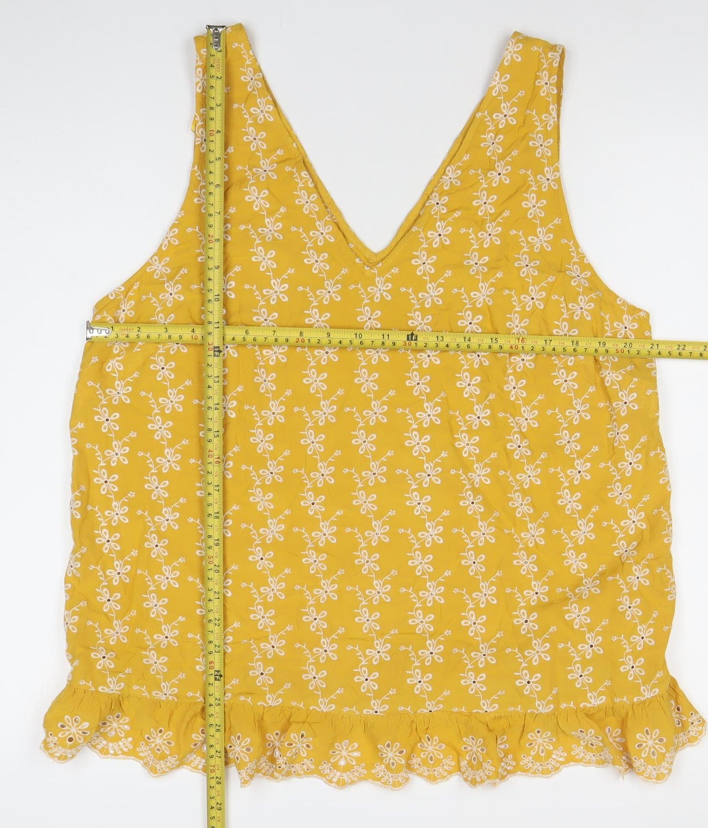 Papaya Women’s Yellow Floral Embroidered V-Neck Tank Top Size 18