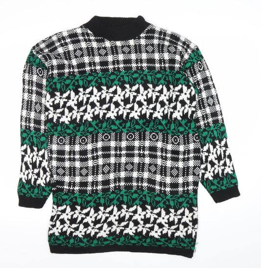 American Pride Womens Black Green Fair Isle Knit Jumper Size L