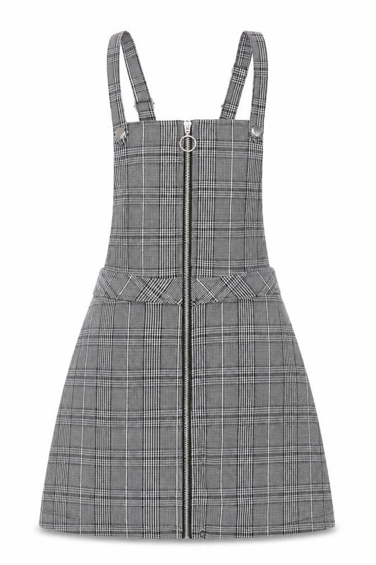 Divided Women Black Check Pinafore Dress Size 8 Zip Strappy Workwear