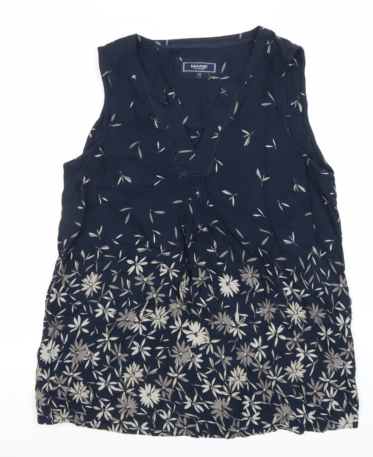 Maine New England Women’s Blue Floral Sleeveless Tunic Blouse Size 12