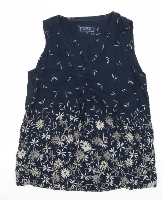 Maine New England Women’s Blue Floral Sleeveless Tunic Blouse Size 12